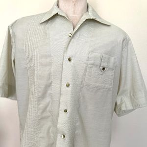 90's Mens Short Sleeve Check Shirt - Olive Green - Handmade - Size Large